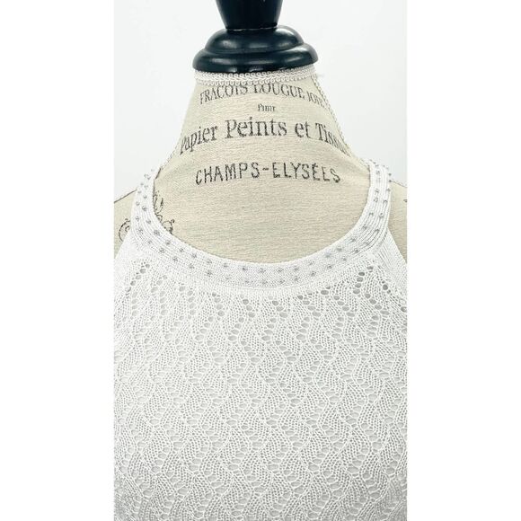 WHITE HOUSE BLACK MARKET EUC White Crochet Beaded Neck Halter Tunic XS - Picture 9 of 9